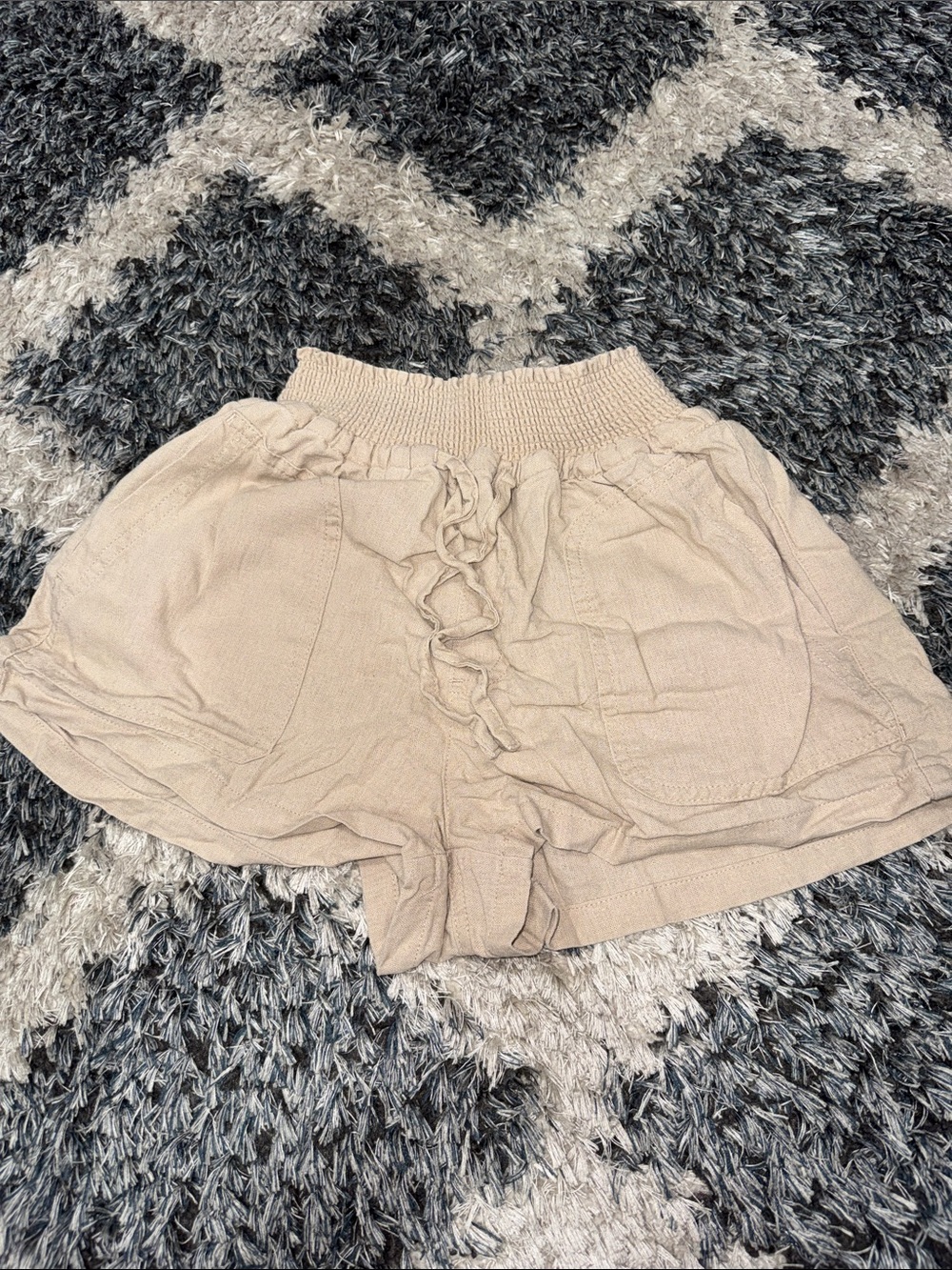Women's Smocked Waist Linen-Blend Shorts in Beige